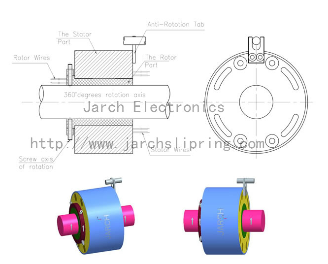 conectores eléctricos del motor del anillo deslizante de la crepe del alternador, moflon giratorio eléctrico a través del conjunto del anillo deslizante del orificio
